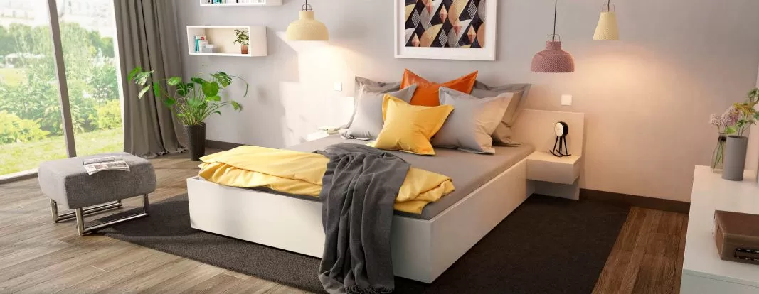 double bed in white
