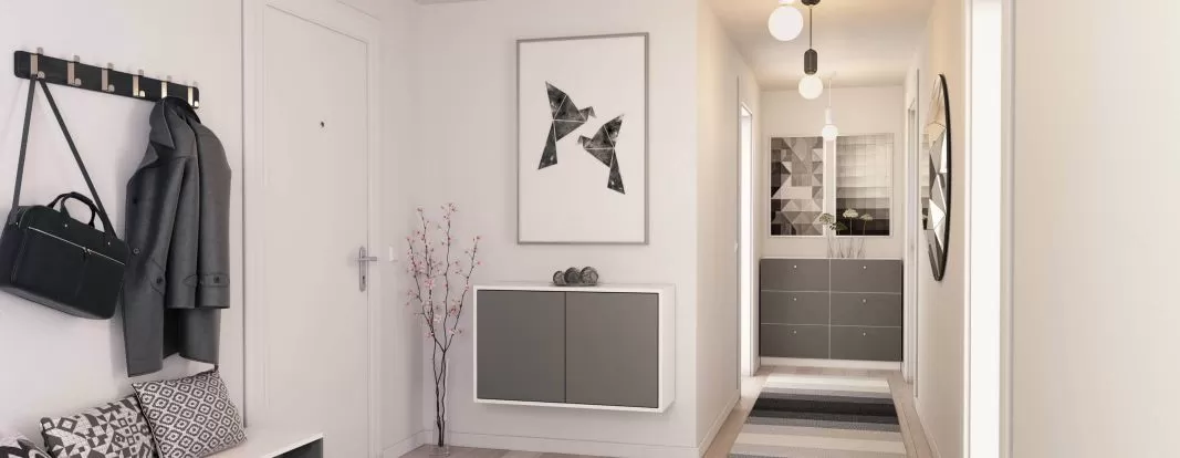 Estante de pared en blanco con frentes en antracita